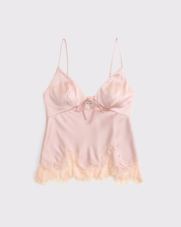 Bra-Free Bella Lace-Trim Satin Cami - Muled Pink