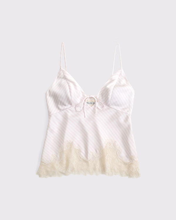 Bra-Free Bella Lace-Trim Satin Cami - Light Pink Stripe