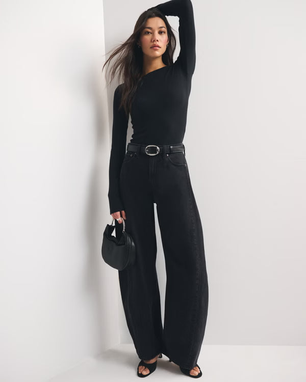 Drapey Rigid High Rise Ultra Barrel Jean - Black