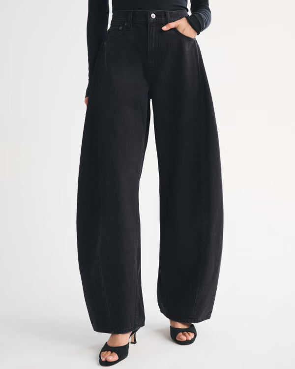 Drapey Rigid High Rise Ultra Barrel Jean - Black