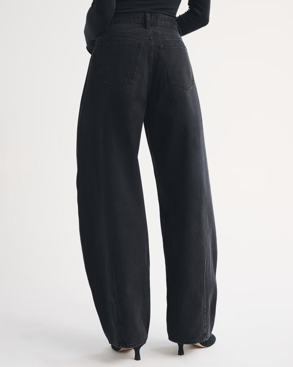 Drapey Rigid High Rise Ultra Barrel Jean - Black