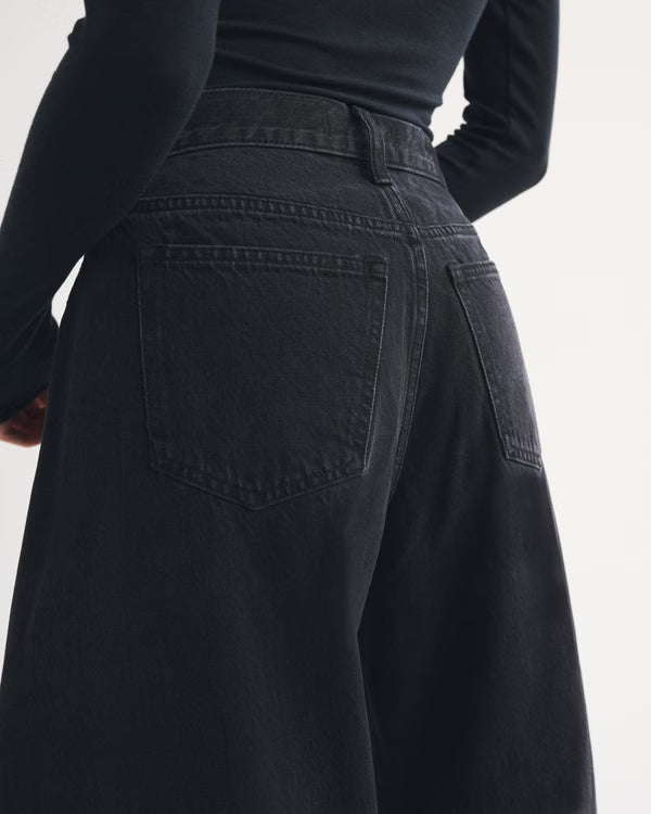 Drapey Rigid High Rise Ultra Barrel Jean - Black