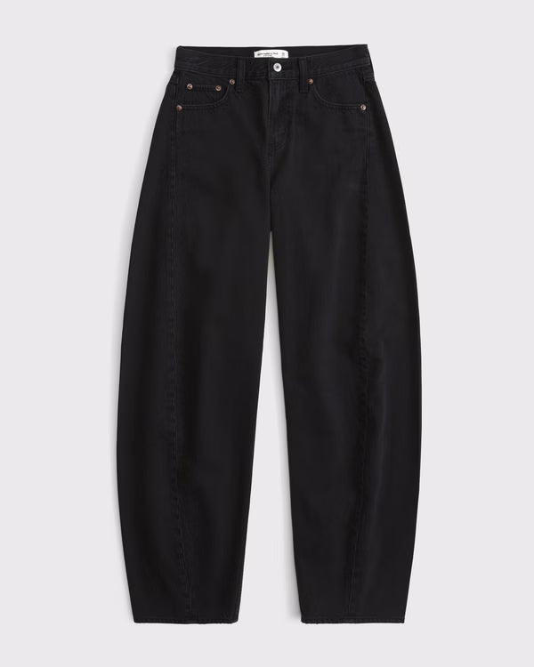 Drapey Rigid High Rise Ultra Barrel Jean - Black