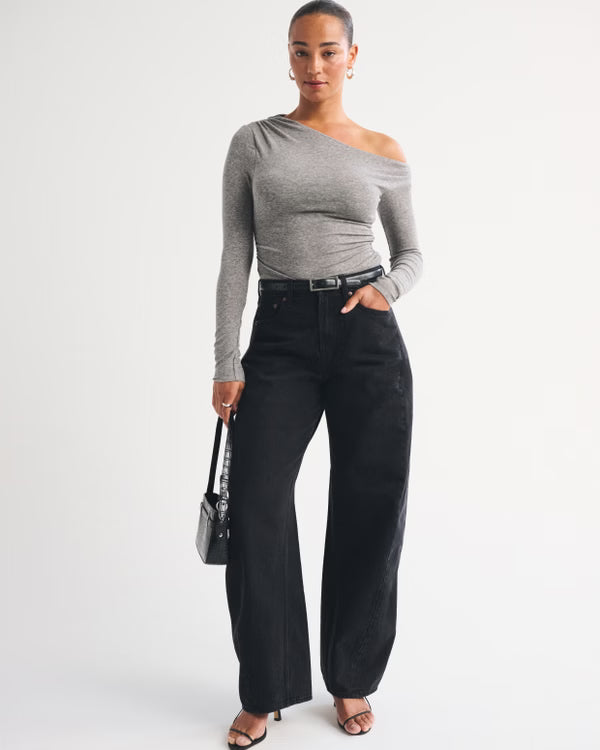 Drapey Rigid High Rise Ultra Barrel Jean - Black