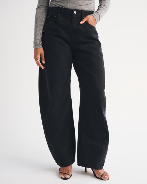 Drapey Rigid High Rise Ultra Barrel Jean - Black