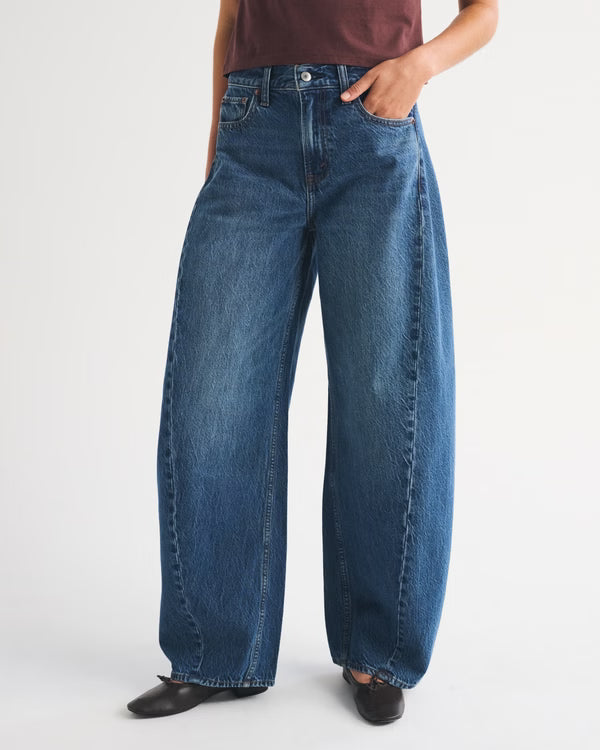 Drapey Rigid High Rise Ultra Barrel Jean - Dark