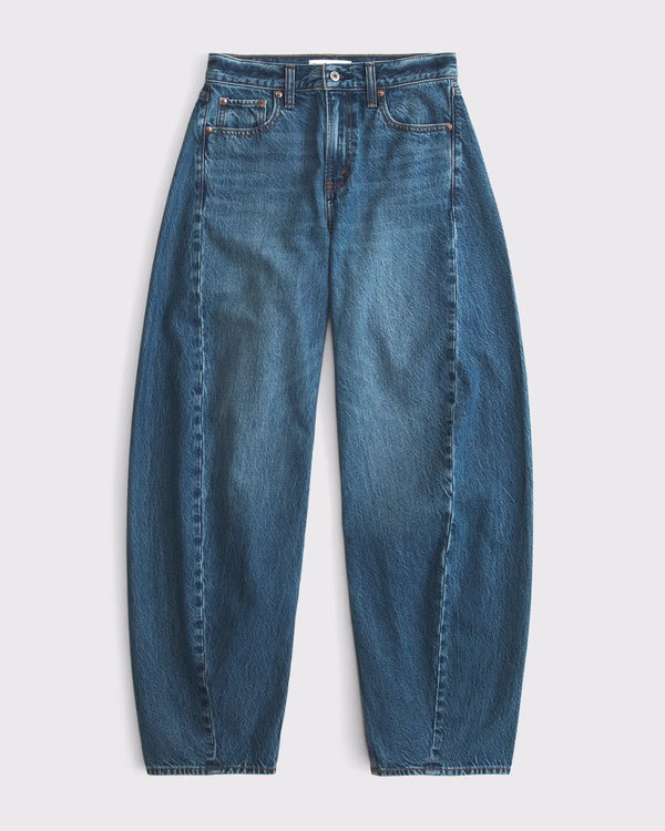 Drapey Rigid High Rise Ultra Barrel Jean - Dark