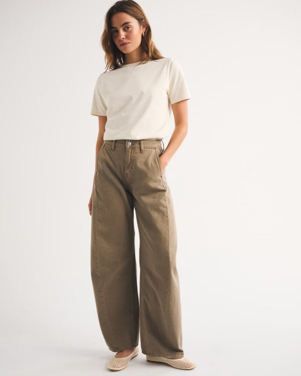 Drapey Rigid  High Rise Ultra Barrel Jean - Light Brown
