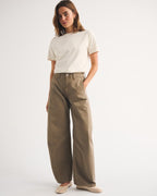 Drapey Rigid  High Rise Ultra Barrel Jean - Light Brown