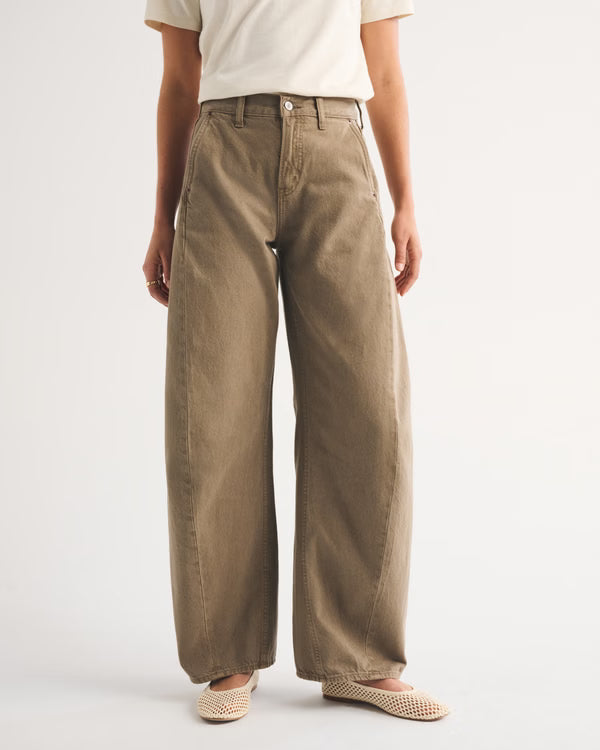 Drapey Rigid  High Rise Ultra Barrel Jean - Light Brown