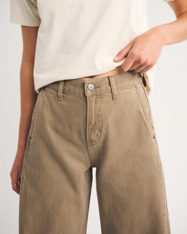 Drapey Rigid  High Rise Ultra Barrel Jean - Light Brown