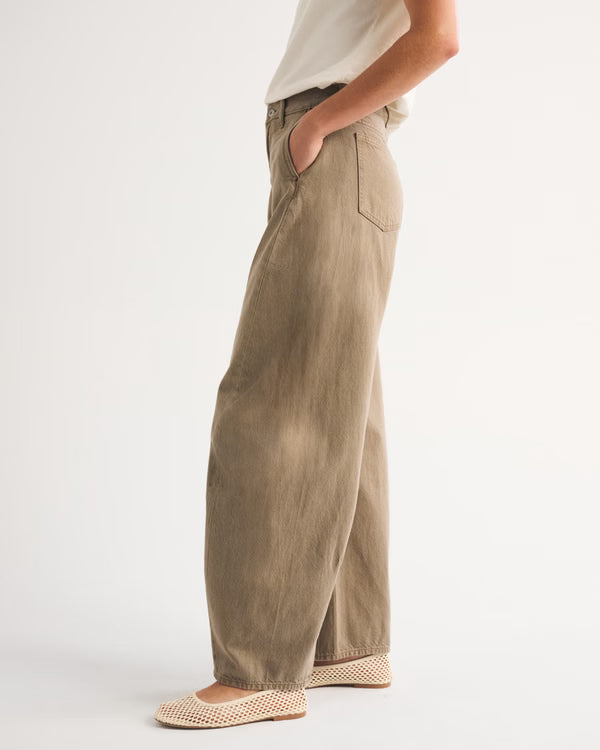 Drapey Rigid  High Rise Ultra Barrel Jean - Light Brown