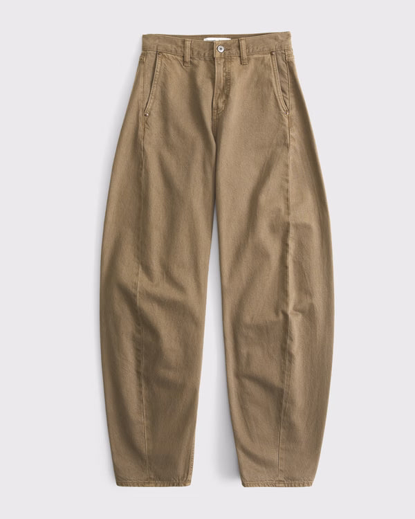 Drapey Rigid  High Rise Ultra Barrel Jean - Light Brown