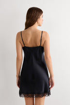 Silk Slip with Lace Insert Detail - Black