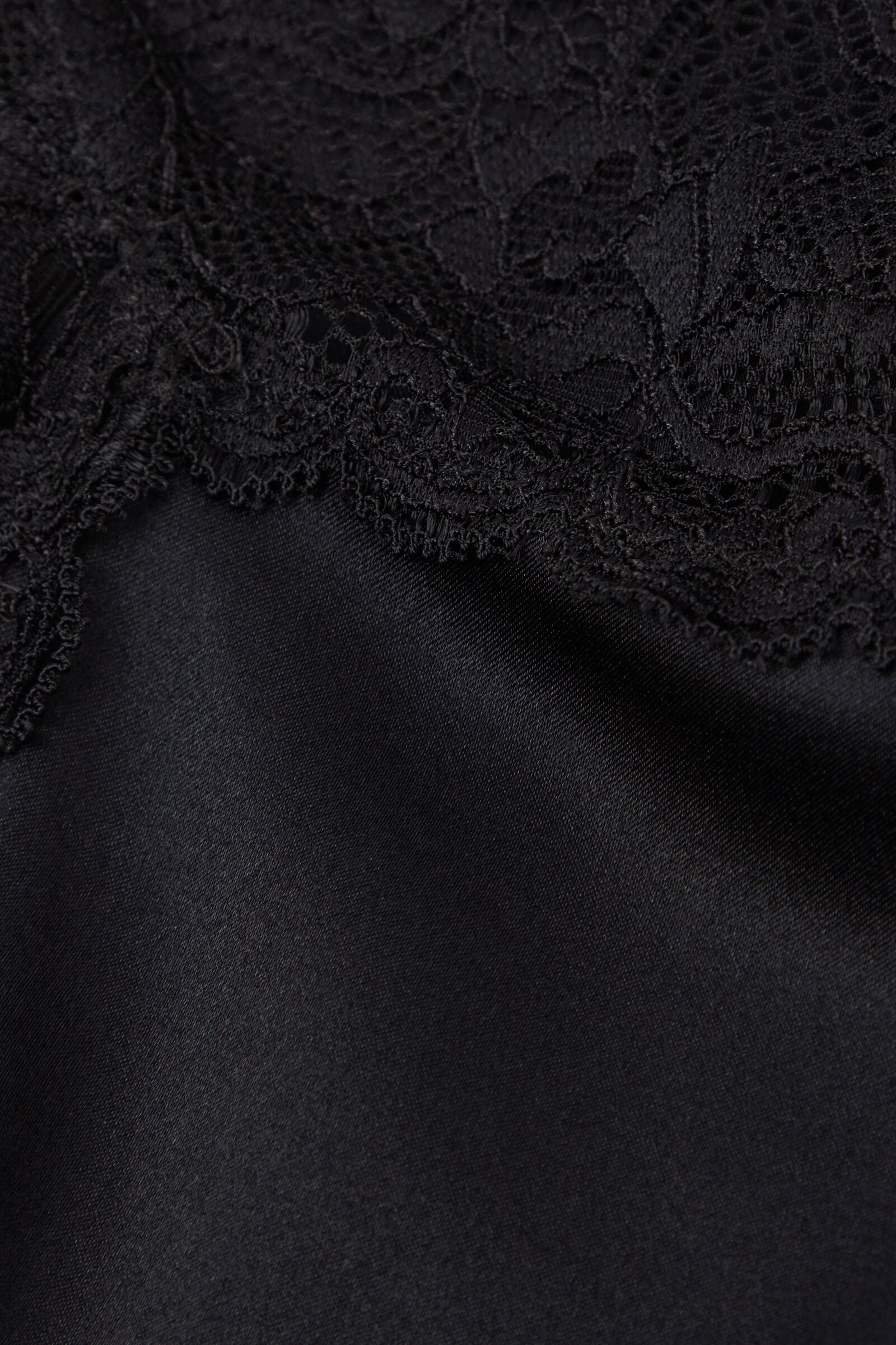 Silk Slip with Lace Insert Detail - Black