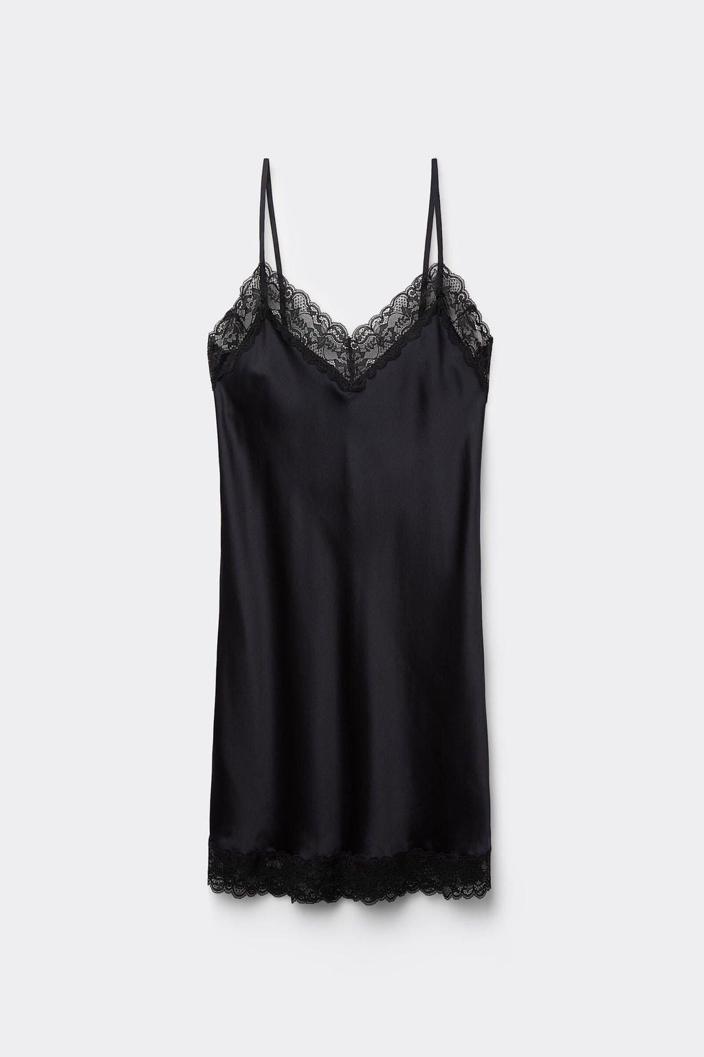 Silk Slip with Lace Insert Detail - Black