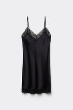 Silk Slip with Lace Insert Detail - Black