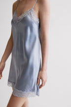 Silk Slip with Lace Insert Detail - Breeze Blue