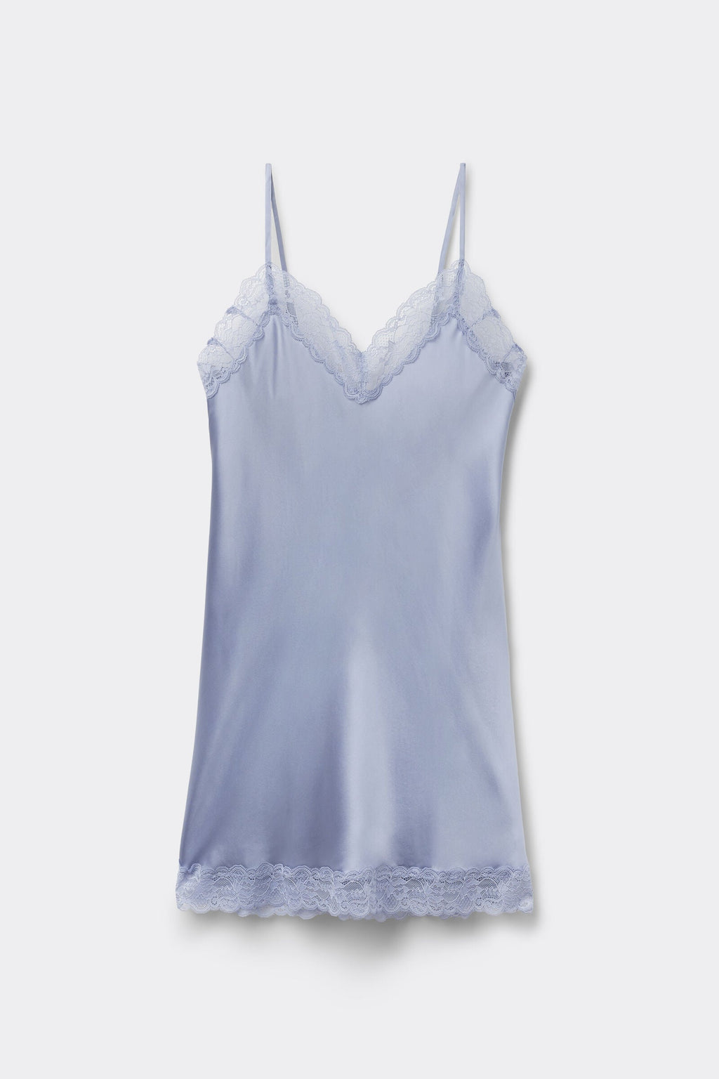 Silk Slip with Lace Insert Detail - Breeze Blue