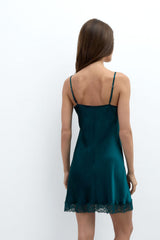 Silk Slip with Lace Insert Detail - Baltic Green