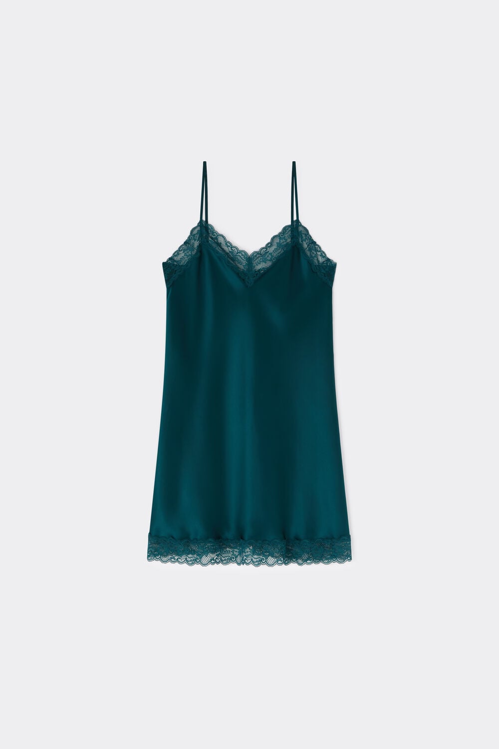 Silk Slip with Lace Insert Detail - Baltic Green