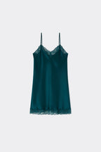 Silk Slip with Lace Insert Detail - Baltic Green