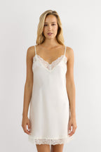 Silk Slip with Lace Insert Detail - Ivory