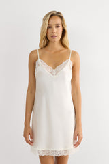 Silk Slip with Lace Insert Detail - Ivory