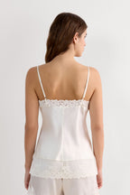 Pretty Flowers Thin Strap Silk Tank Top - Ivory