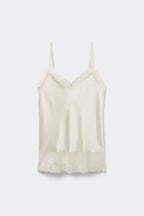 Pretty Flowers Thin Strap Silk Tank Top - Ivory