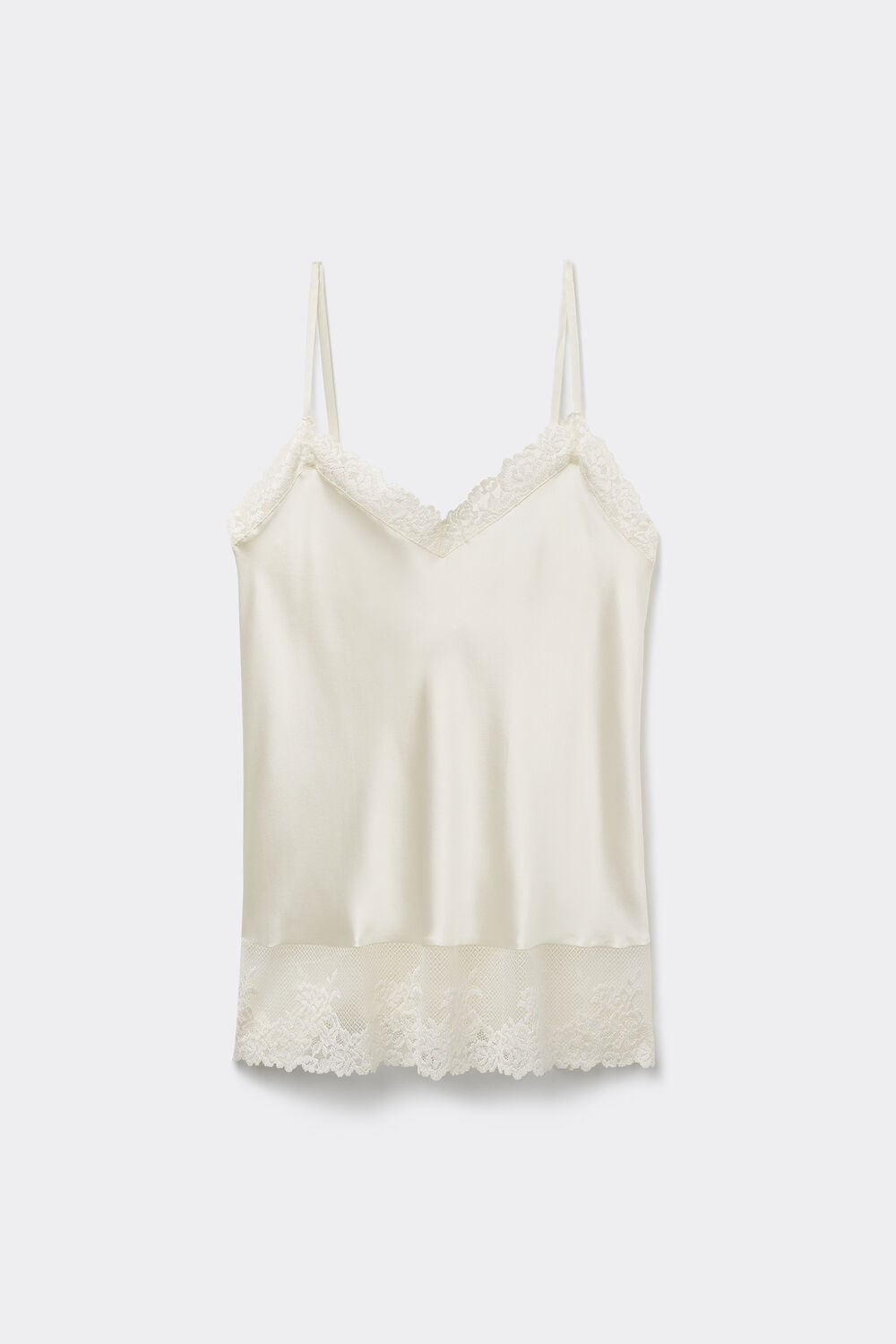 Pretty Flowers Thin Strap Silk Tank Top - Ivory