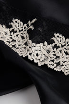 Pretty Flowers Thin Strap Silk Tank Top - Black / Ivory