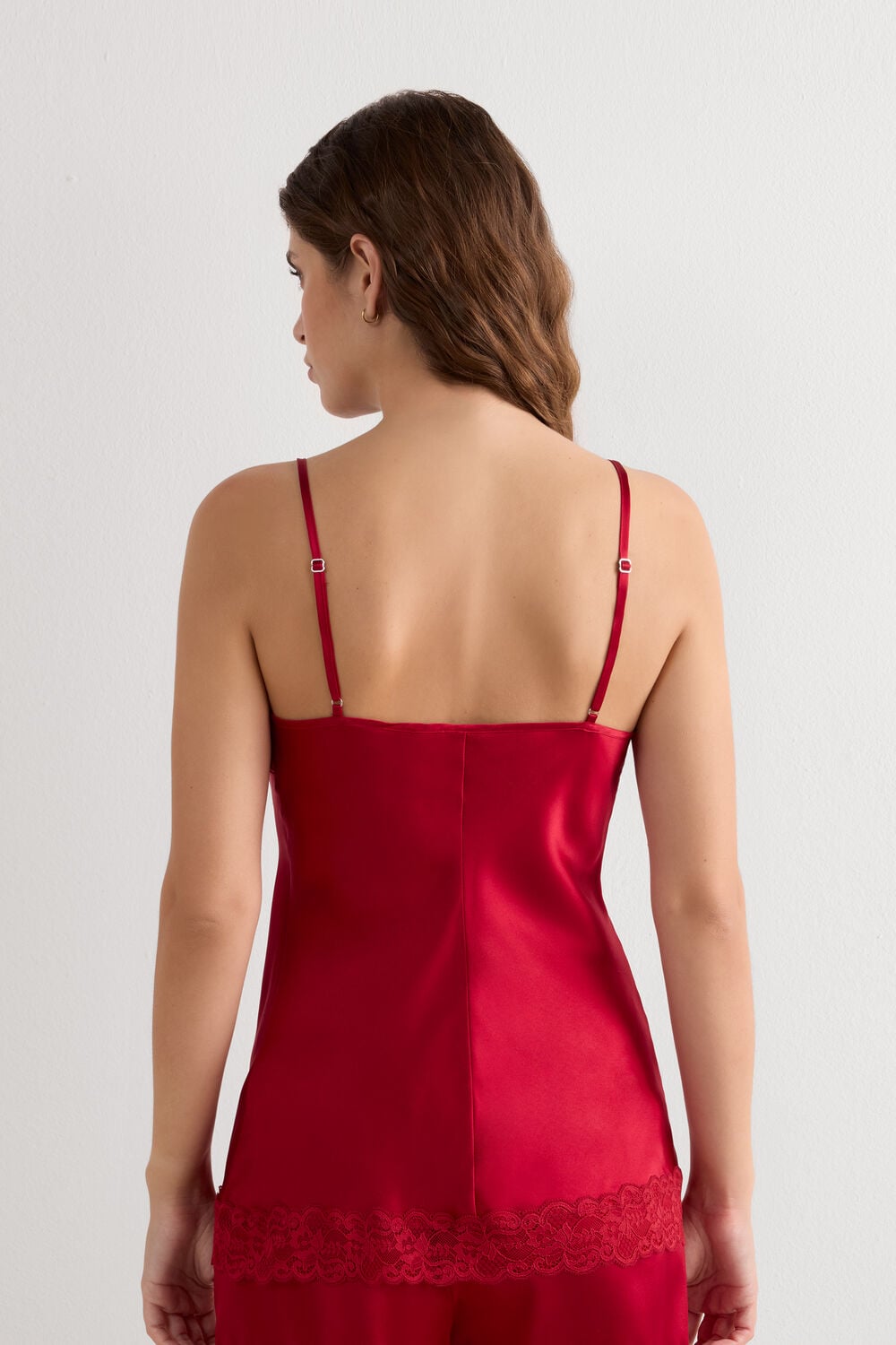 Lace Trim Silk Camisole Top