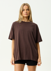 AFENDS Mens Genesis - Heavyweight Boxy Tee - Washed Coffee
