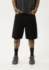 AFENDS Mens Lil C - Denim Baggy Short 22" - Washed Black