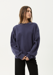 AFENDS Mens Genesis - Crew Neck - Washed Deep Sea