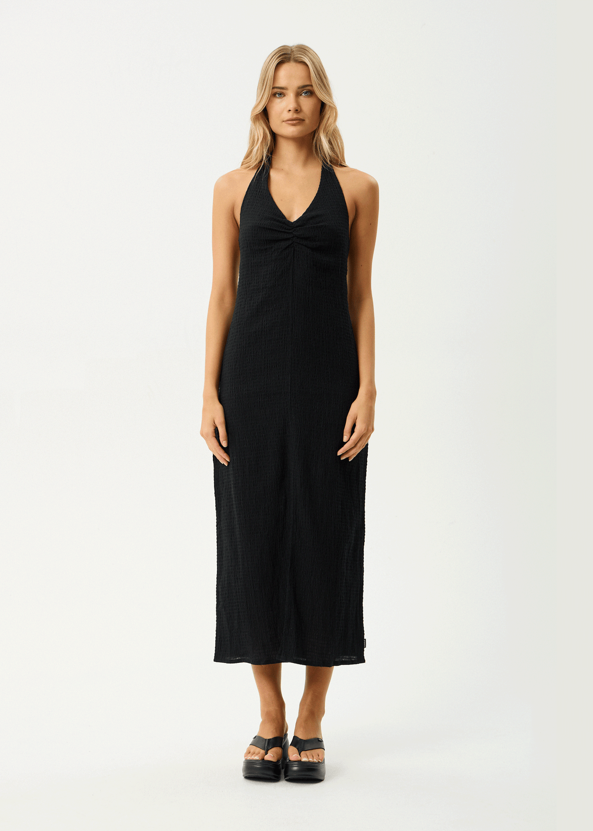 AFENDS Womens Andy - Seersucker Halter Maxi Dress - Black