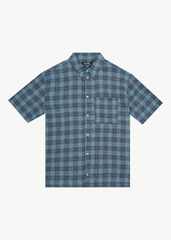 AFENDS Mens Position - Seersucker Short Sleeve Shirt - Navy Check