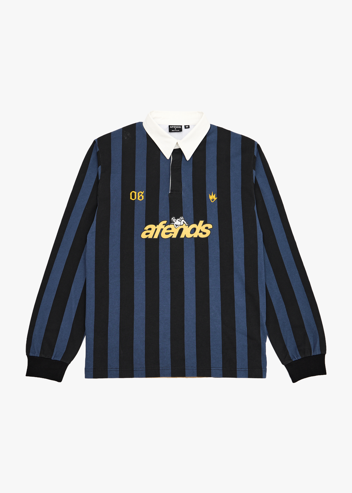 AFENDS Mens Angel Boy - Rugby Long Sleeve Tee - Black Stripe