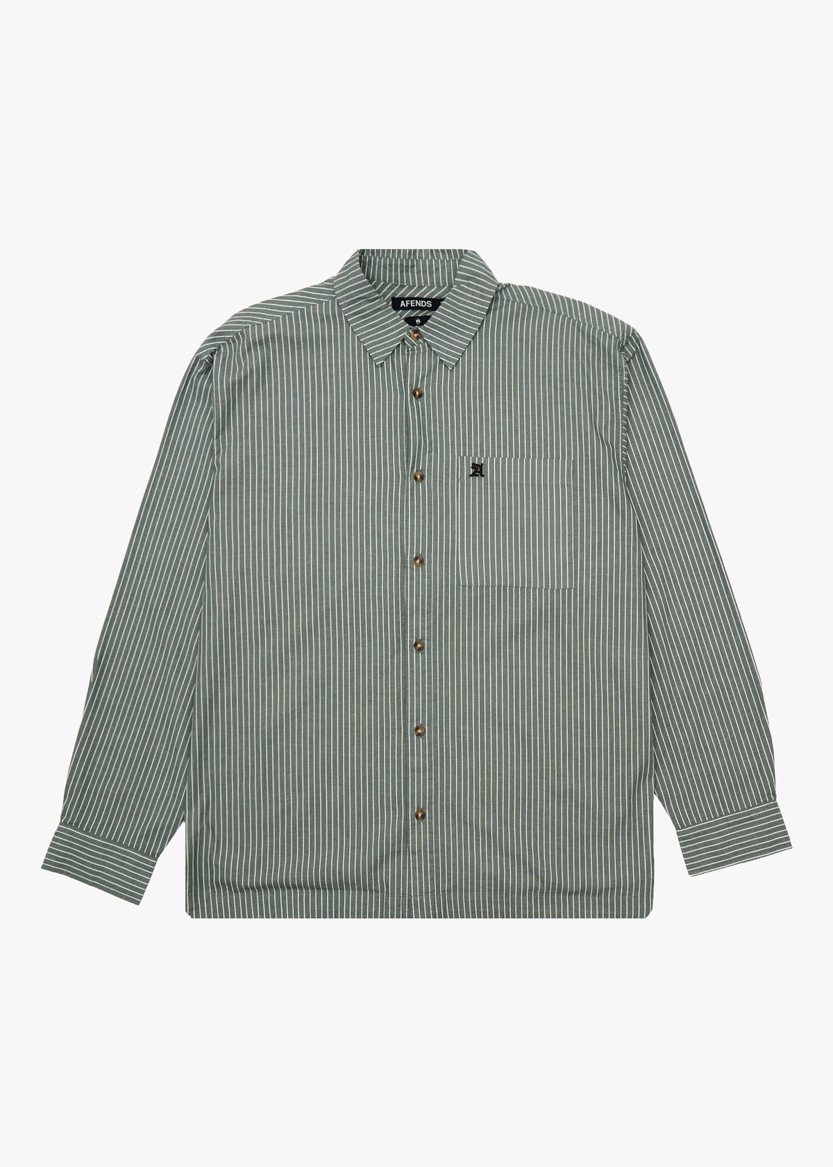 AFENDS Mens Pinned - Oversized Striped Long Sleeve Shirt - Sycamore Stripe