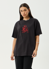 AFENDS Mens Flower Patch - Heavyweight Boxy Tee - Stone Black