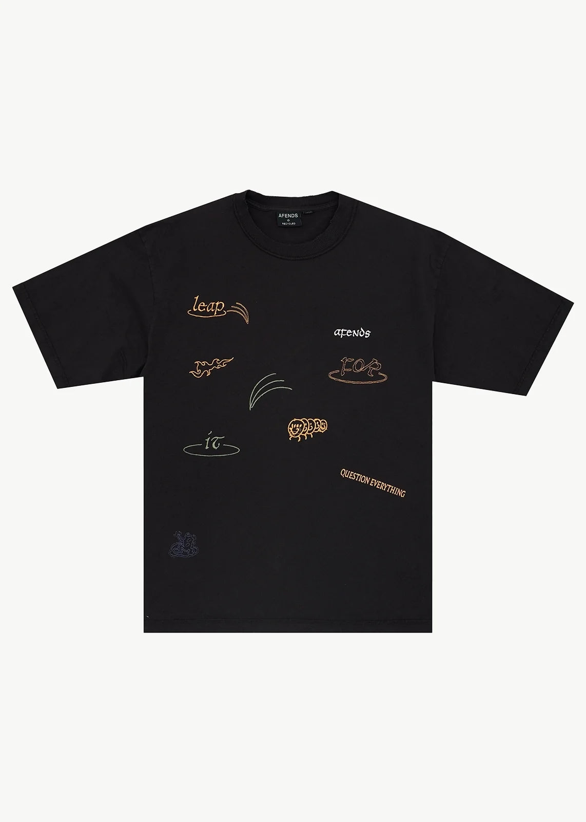 AFENDS Mens Leap - Heavyweight Boxy Tee - Stone Black
