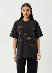 AFENDS Mens Leap - Heavyweight Boxy Tee - Stone Black