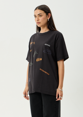 AFENDS Mens Leap - Heavyweight Boxy Tee - Stone Black