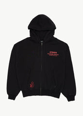 AFENDS Mens Flower Patch - Boxy Zip Hood - Stone Black