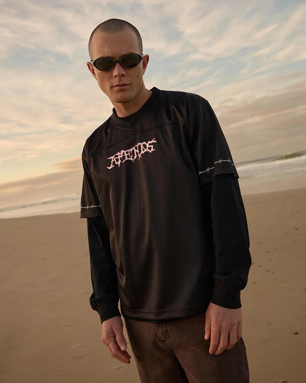 AFENDS Mens Nationals - Mesh Jersey Boxy Tee - Black