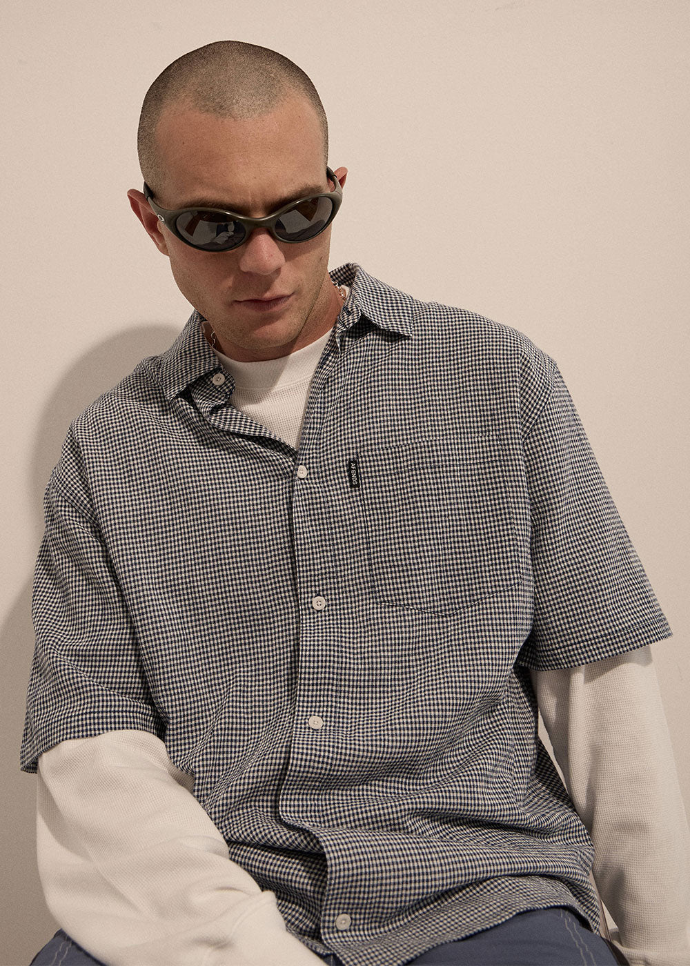 AFENDS Mens Independent - Short Sleeve Shirt - Navy Check