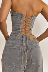 The Kai Rhinestone Corset in Grey