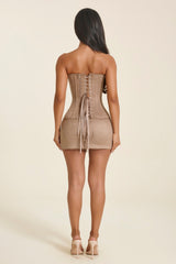 The Sasha Faux Suede Corset Top in Stone