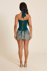 The Zadie Lace Up Corset Top in Teal